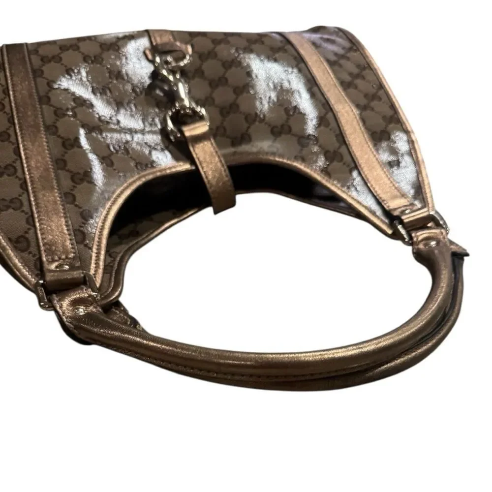 Gucci GG Crystal Beige Brown Canvas Gold Leather Trim Medium Joy Shoulder Bag - Picture 10 of 13